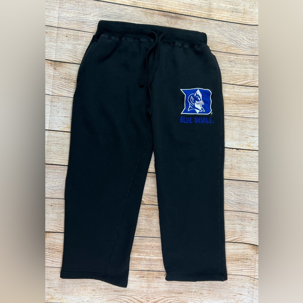 Vintage Duke Blue Devils NCAA College Sweatpants Black Small Pockets Drawstring